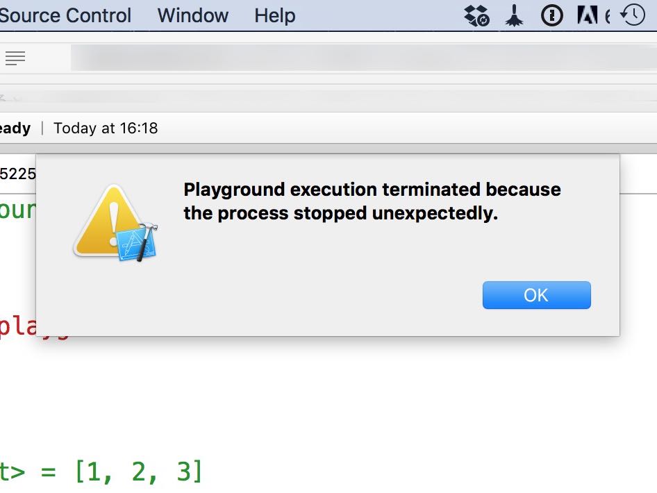 【解決】Playground execution terminated because the process stopped unexpectedlyが出た時の対処法