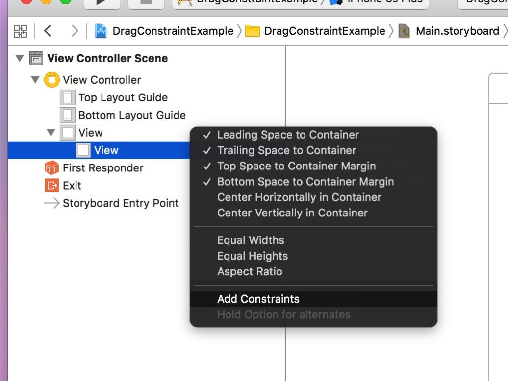 【Xcode 7】Storyboardで複数の制約をまとめて追加する方法